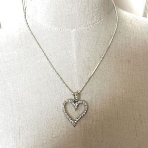Silver tone heart rhinestone pendant necklace